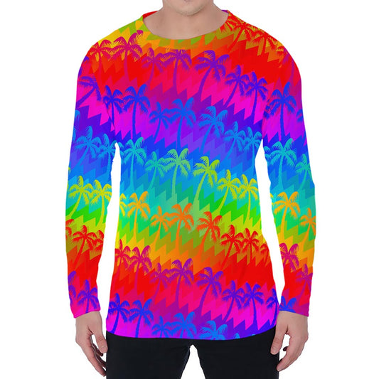 Rainbow Palm Tree Pattern Print Men's Long Sleeve T-Shirt