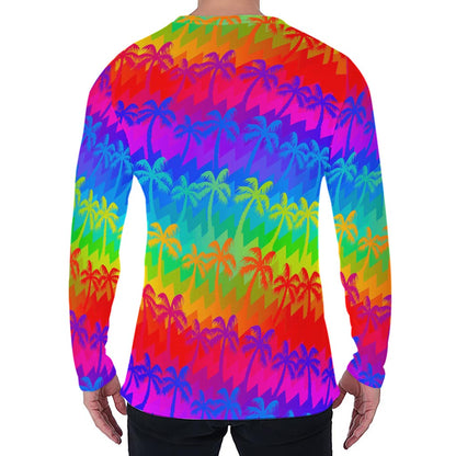 Rainbow Palm Tree Pattern Print Men's Long Sleeve T-Shirt