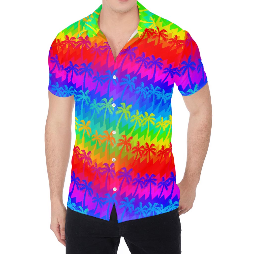 Rainbow Palm Tree Pattern Print Men's Shirt