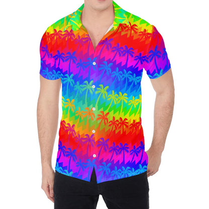 Rainbow Palm Tree Pattern Print Men's Shirt