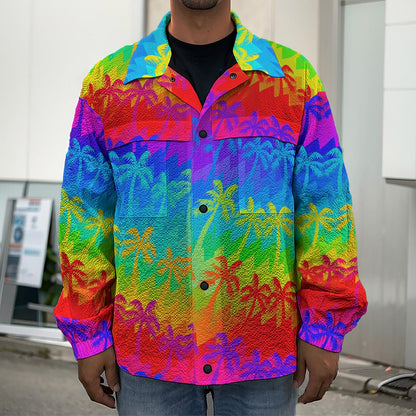 Rainbow Palm Tree Pattern Print Men's Shirt Jacket