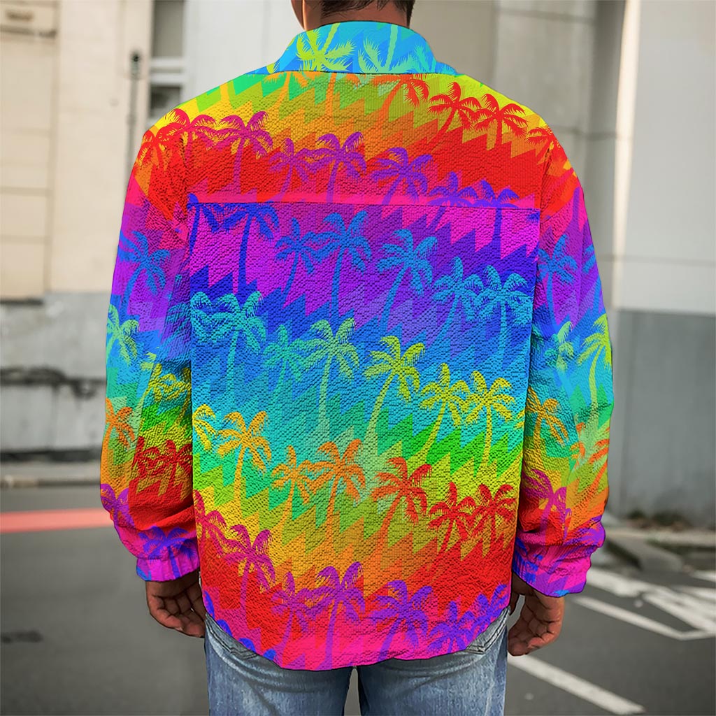 Rainbow Palm Tree Pattern Print Men's Shirt Jacket