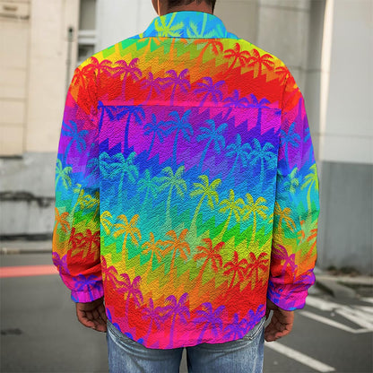 Rainbow Palm Tree Pattern Print Men's Shirt Jacket