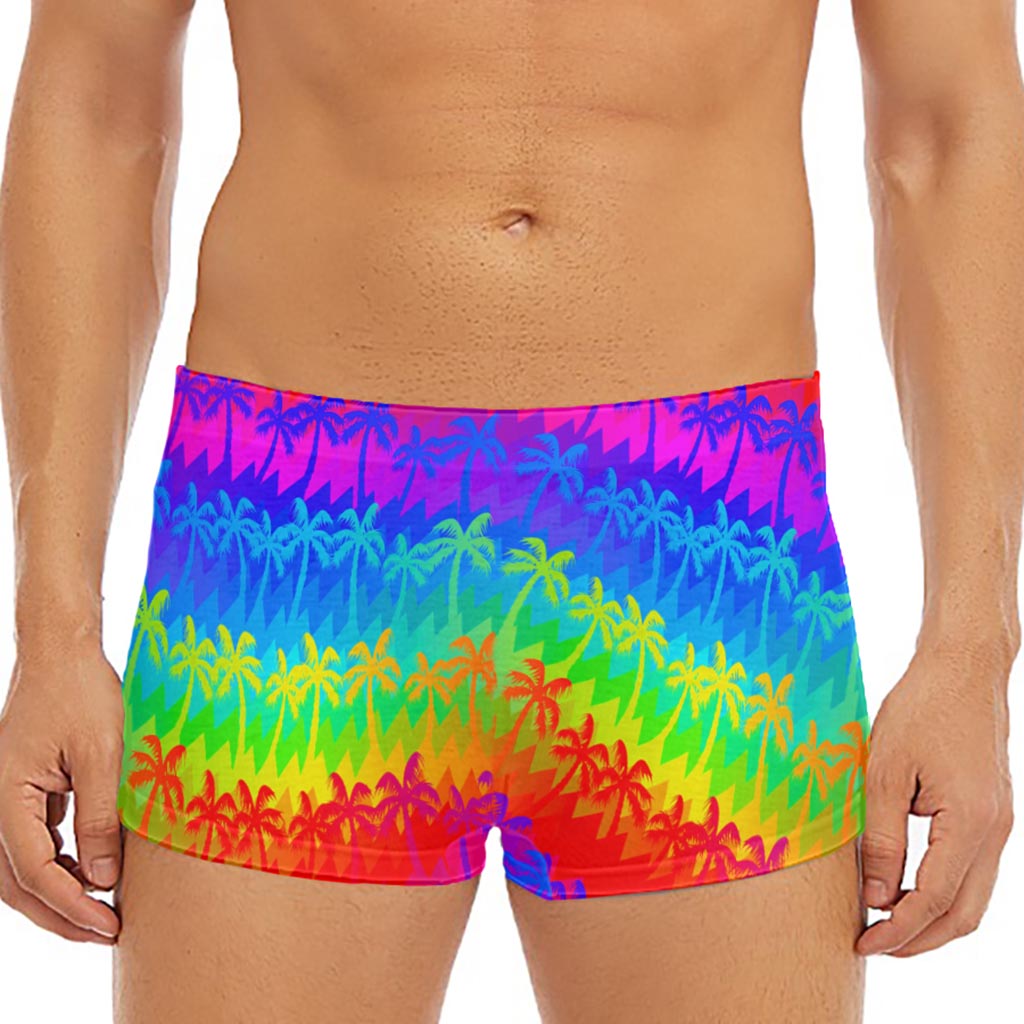 Rainbow Palm Tree Pattern Print Men's Short Boxer Briefs