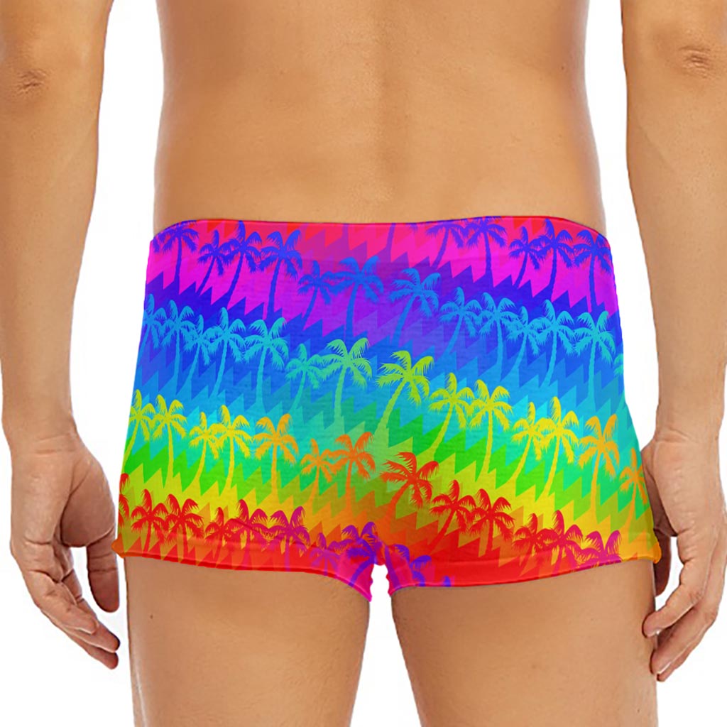 Rainbow Palm Tree Pattern Print Men's Short Boxer Briefs