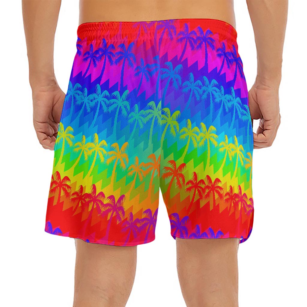 Rainbow Palm Tree Pattern Print Men's Split Running Shorts