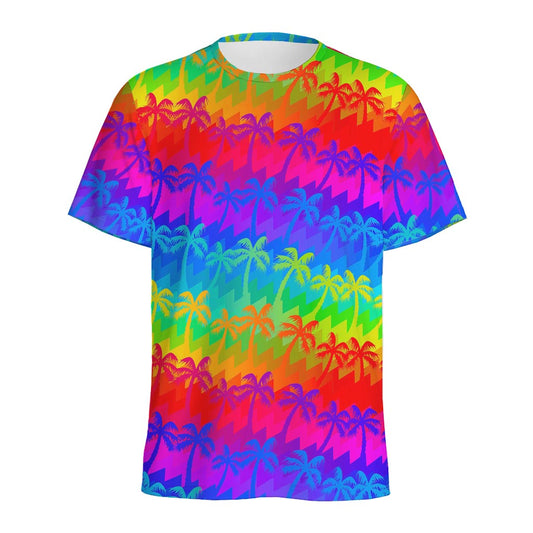 Rainbow Palm Tree Pattern Print Men's Sports T-Shirt