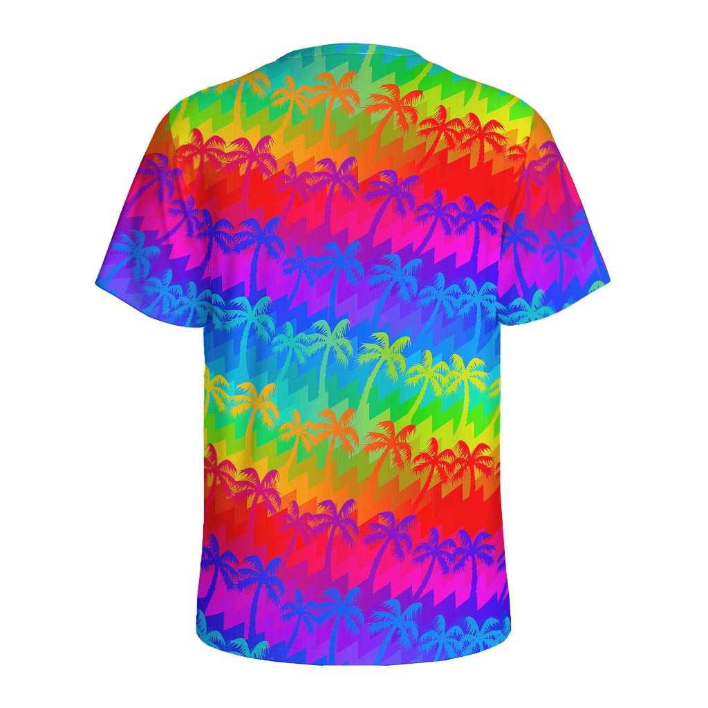 Rainbow Palm Tree Pattern Print Men's Sports T-Shirt