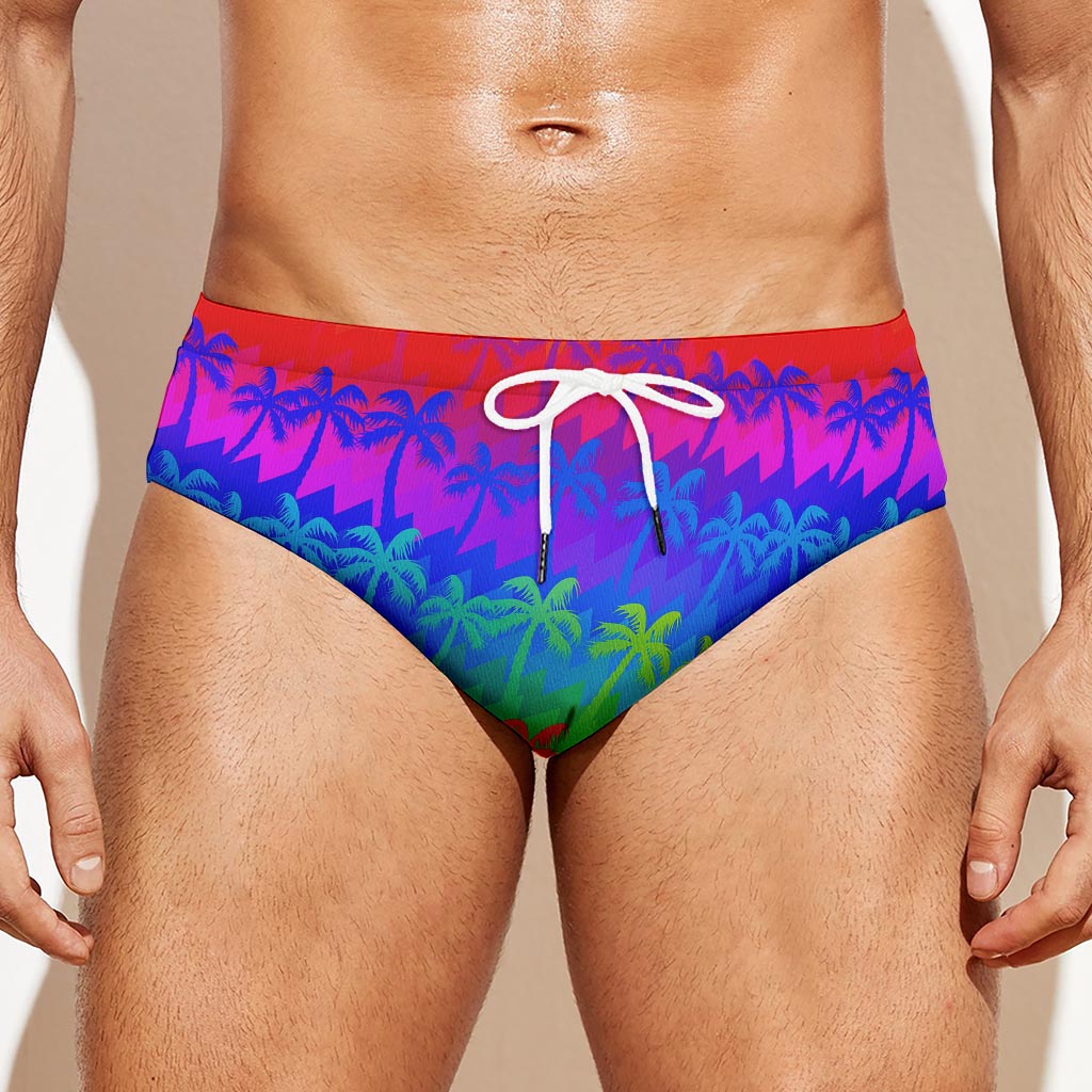 Rainbow Palm Tree Pattern Print Men's Swim Briefs