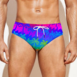 Rainbow Palm Tree Pattern Print Men's Swim Briefs