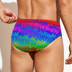 Rainbow Palm Tree Pattern Print Men's Swim Briefs