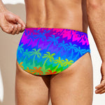 Rainbow Palm Tree Pattern Print Men's Swim Briefs