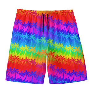 Rainbow Palm Tree Pattern Print Men's Swim Trunks