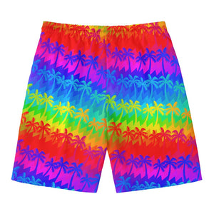 Rainbow Palm Tree Pattern Print Men's Swim Trunks