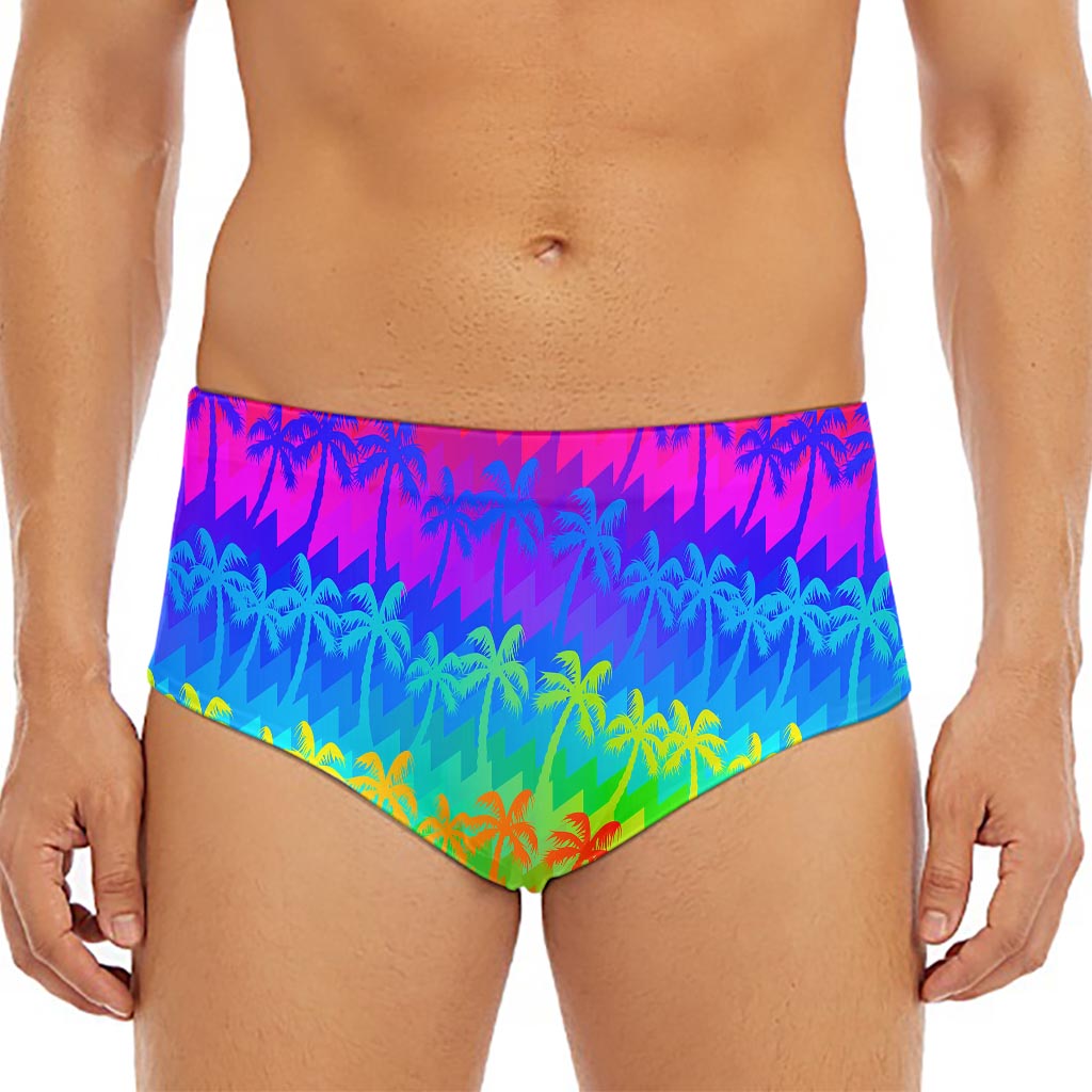 Rainbow Palm Tree Pattern Print Men's Triangle Swim Briefs