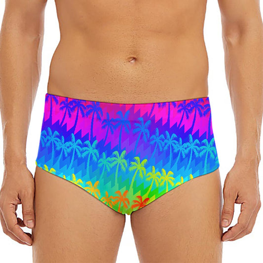 Rainbow Palm Tree Pattern Print Men's Triangle Swim Briefs