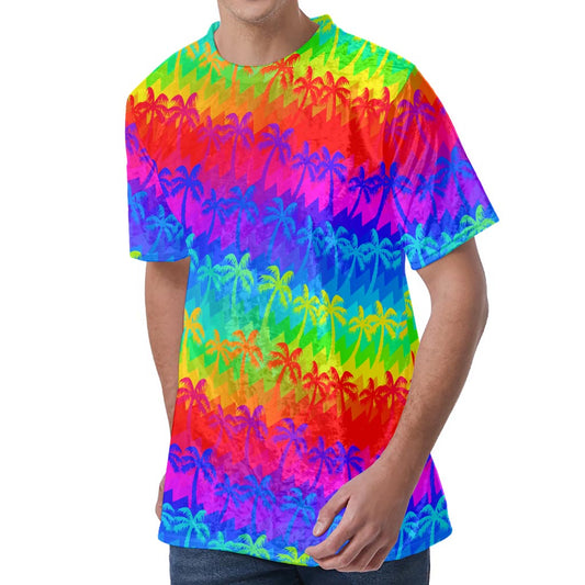 Rainbow Palm Tree Pattern Print Men's Velvet T-Shirt