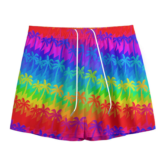 Rainbow Palm Tree Pattern Print Mesh Shorts