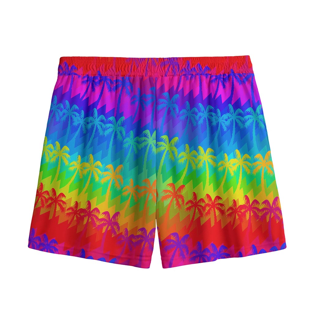 Rainbow Palm Tree Pattern Print Mesh Shorts