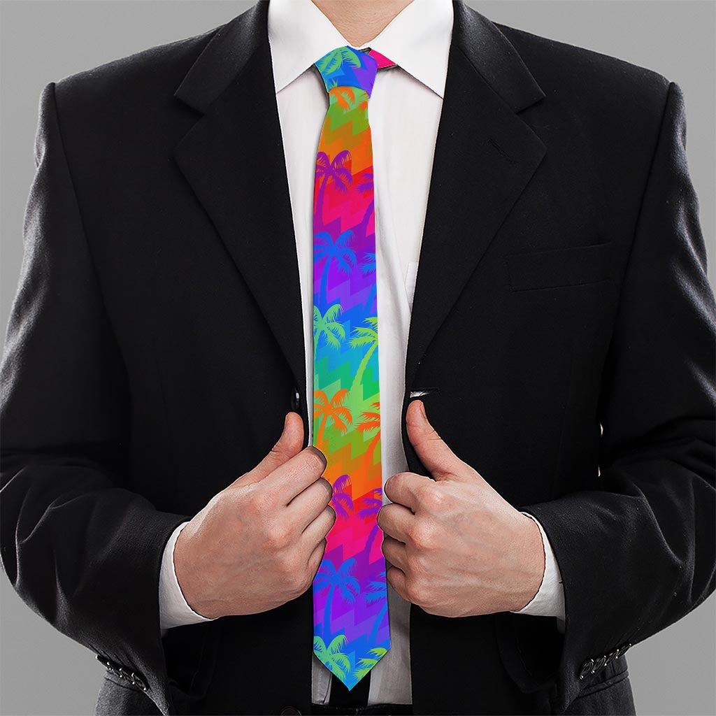Rainbow Palm Tree Pattern Print Necktie