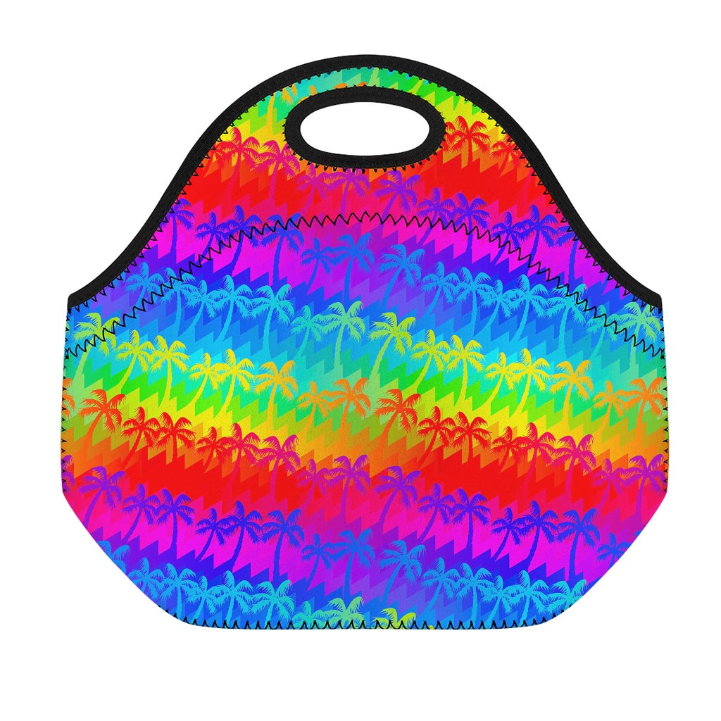 Rainbow Palm Tree Pattern Print Neoprene Lunch Bag