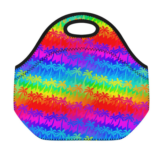 Rainbow Palm Tree Pattern Print Neoprene Lunch Bag