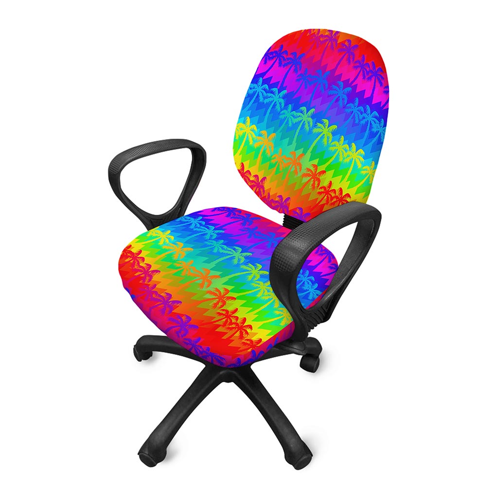Rainbow Palm Tree Pattern Print Office Chair Cover