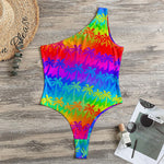 Rainbow Palm Tree Pattern Print One Shoulder Bodysuit