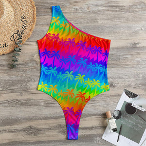 Rainbow Palm Tree Pattern Print One Shoulder Bodysuit