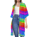 Rainbow Palm Tree Pattern Print Open Front Beach Cover Up