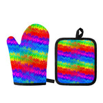 Rainbow Palm Tree Pattern Print Oven Mitt And Pot Holder Set