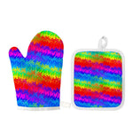 Rainbow Palm Tree Pattern Print Oven Mitt And Pot Holder Set