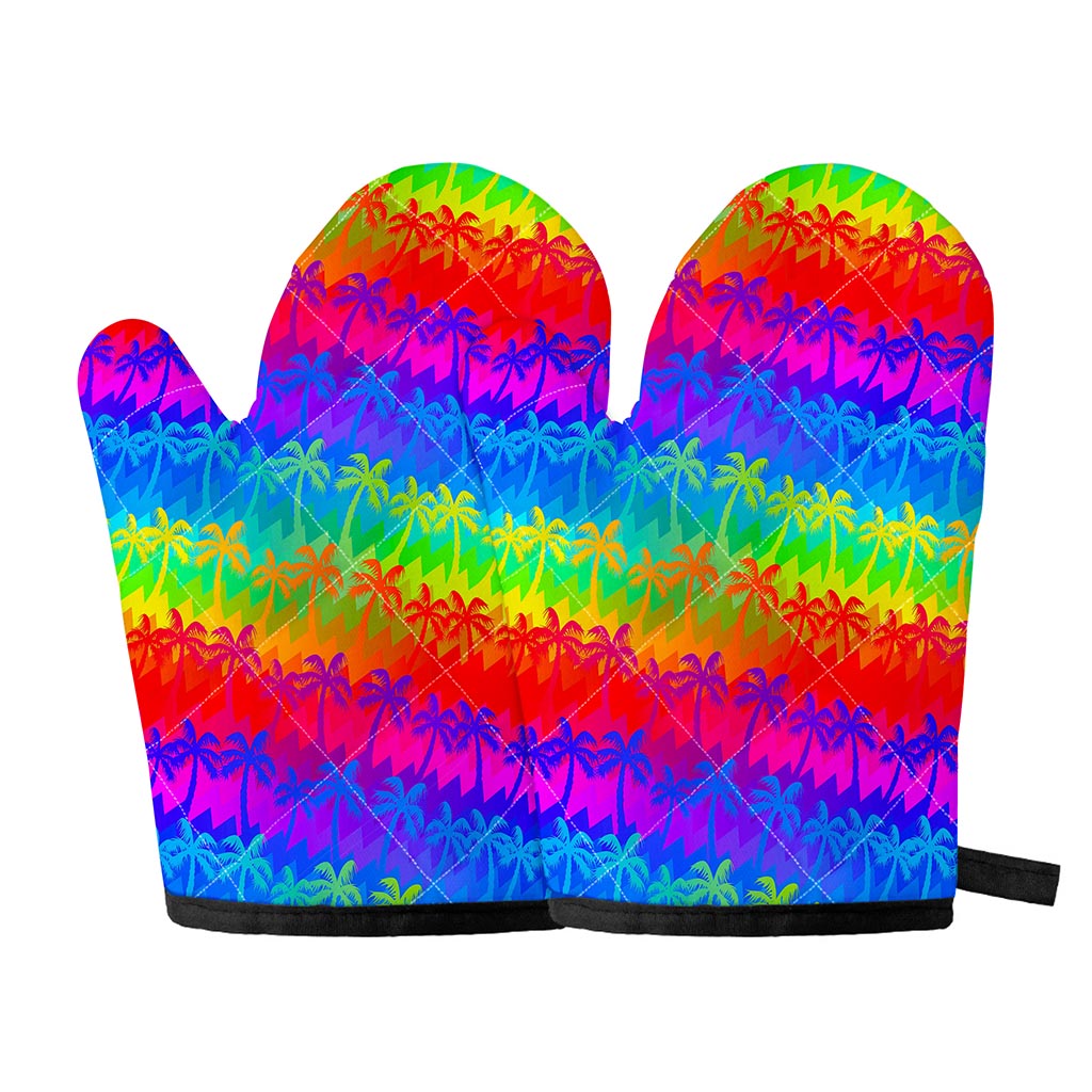 Rainbow Palm Tree Pattern Print Oven Mitts