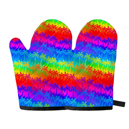 Rainbow Palm Tree Pattern Print Oven Mitts
