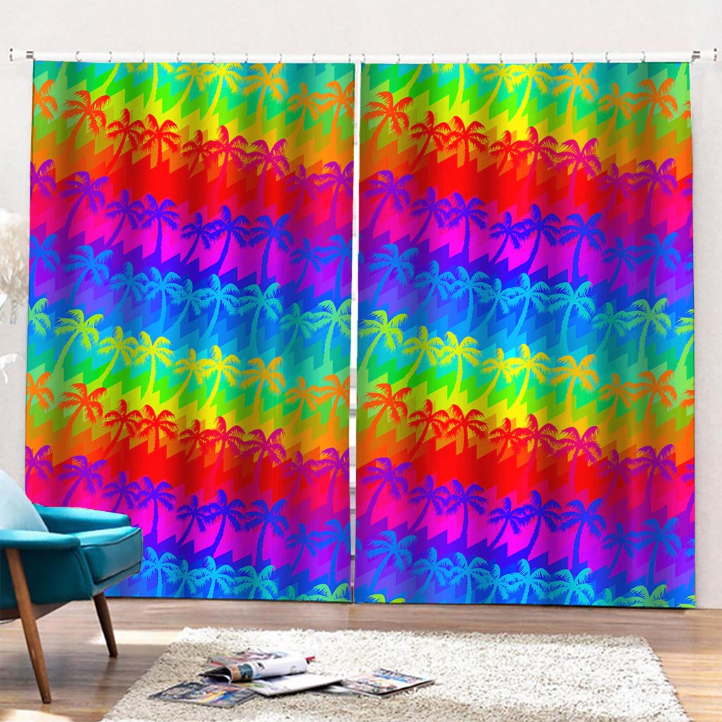 Rainbow Palm Tree Pattern Print Pencil Pleat Curtains