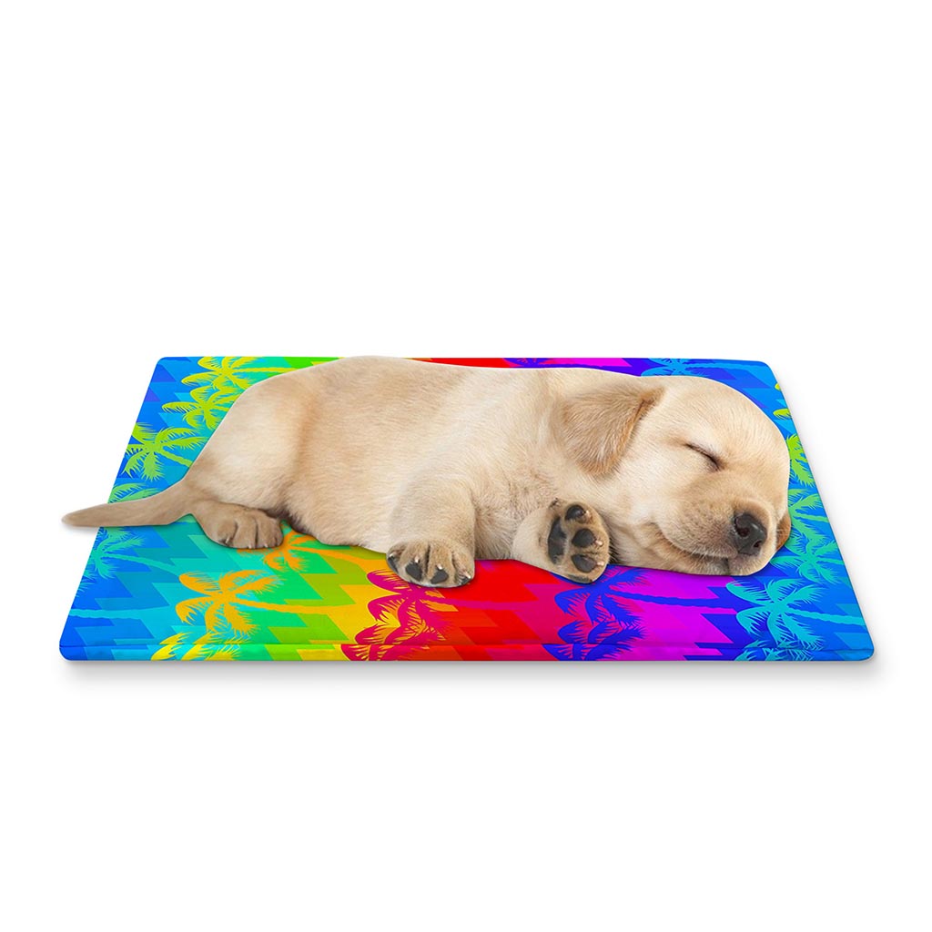 Rainbow Palm Tree Pattern Print Pet Cooling Mat Cover