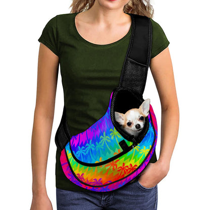 Rainbow Palm Tree Pattern Print Pet Sling Carrier