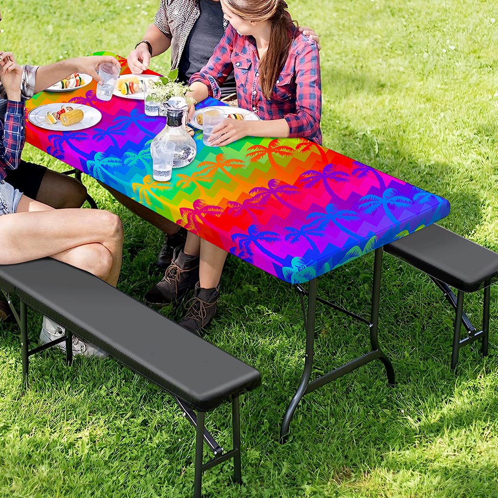 Rainbow Palm Tree Pattern Print Picnic Table Cover