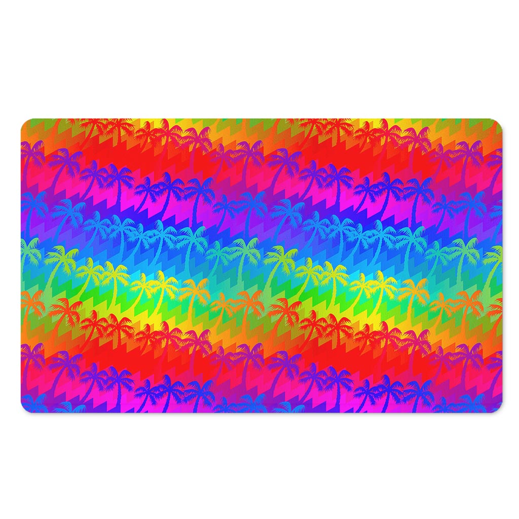Rainbow Palm Tree Pattern Print Polyester Doormat