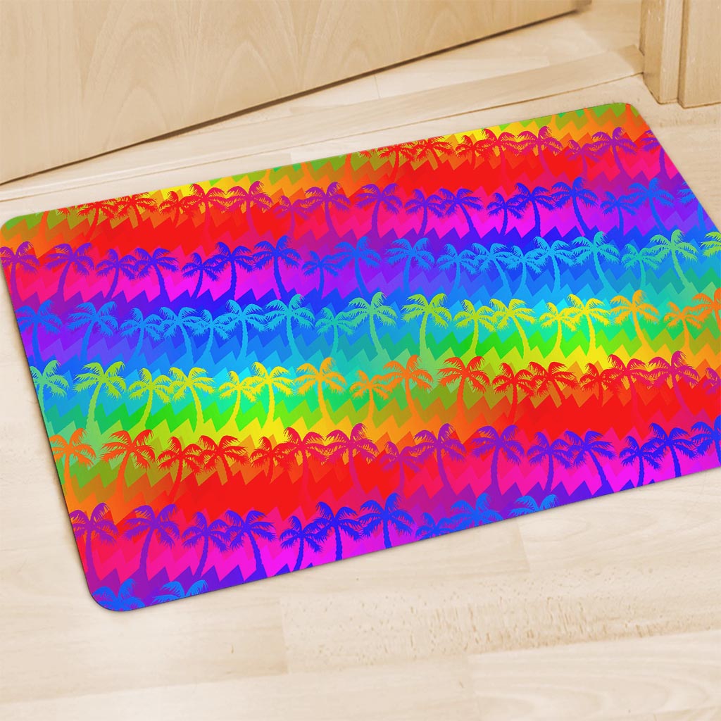 Rainbow Palm Tree Pattern Print Polyester Doormat