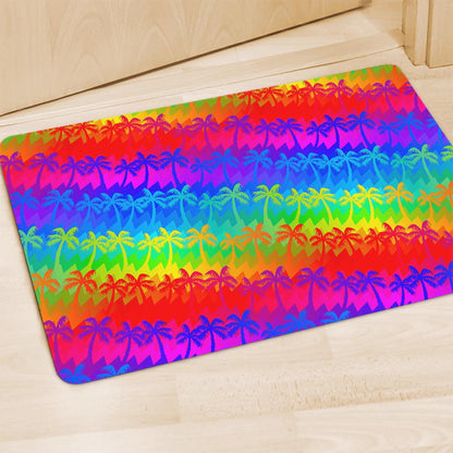 Rainbow Palm Tree Pattern Print Polyester Doormat