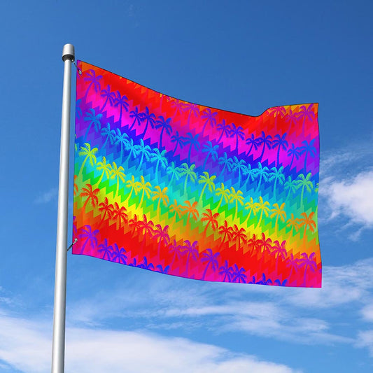 Rainbow Palm Tree Pattern Print Polyester Flag