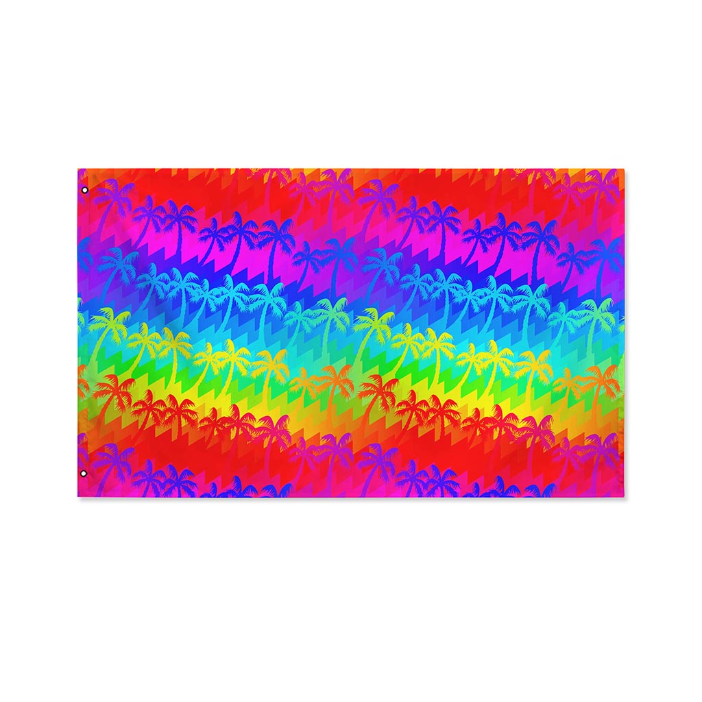 Rainbow Palm Tree Pattern Print Polyester Flag