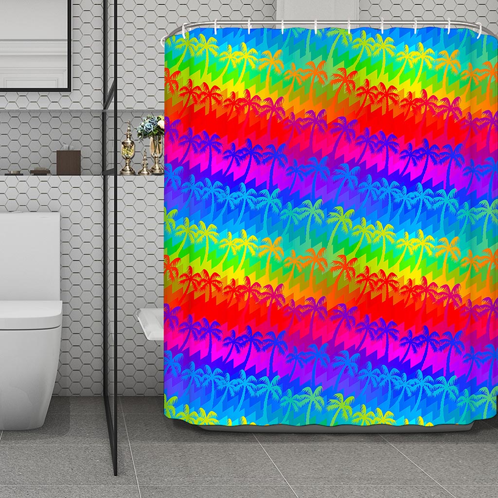 Rainbow Palm Tree Pattern Print Polyester Shower Curtain
