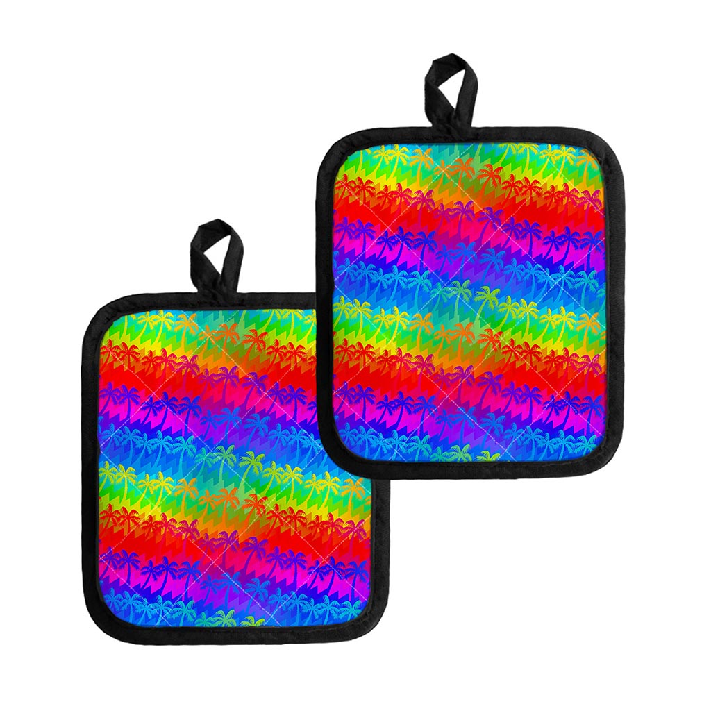 Rainbow Palm Tree Pattern Print Pot Holders