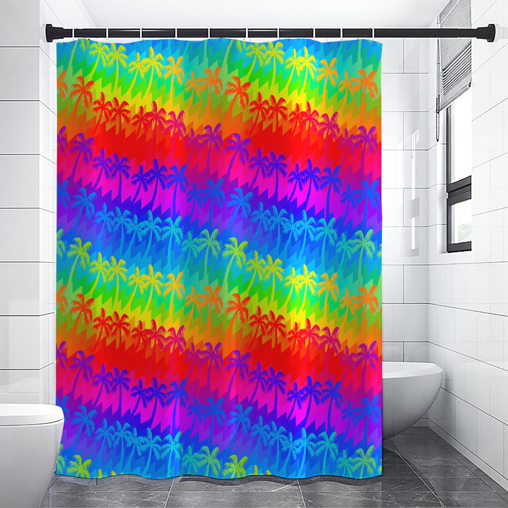 Rainbow Palm Tree Pattern Print Premium Shower Curtain