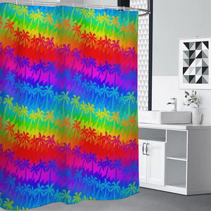 Rainbow Palm Tree Pattern Print Premium Shower Curtain