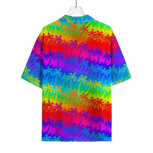 Rainbow Palm Tree Pattern Print Rayon Hawaiian Shirt