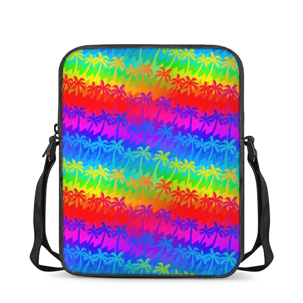 Rainbow Palm Tree Pattern Print Rectangular Crossbody Bag