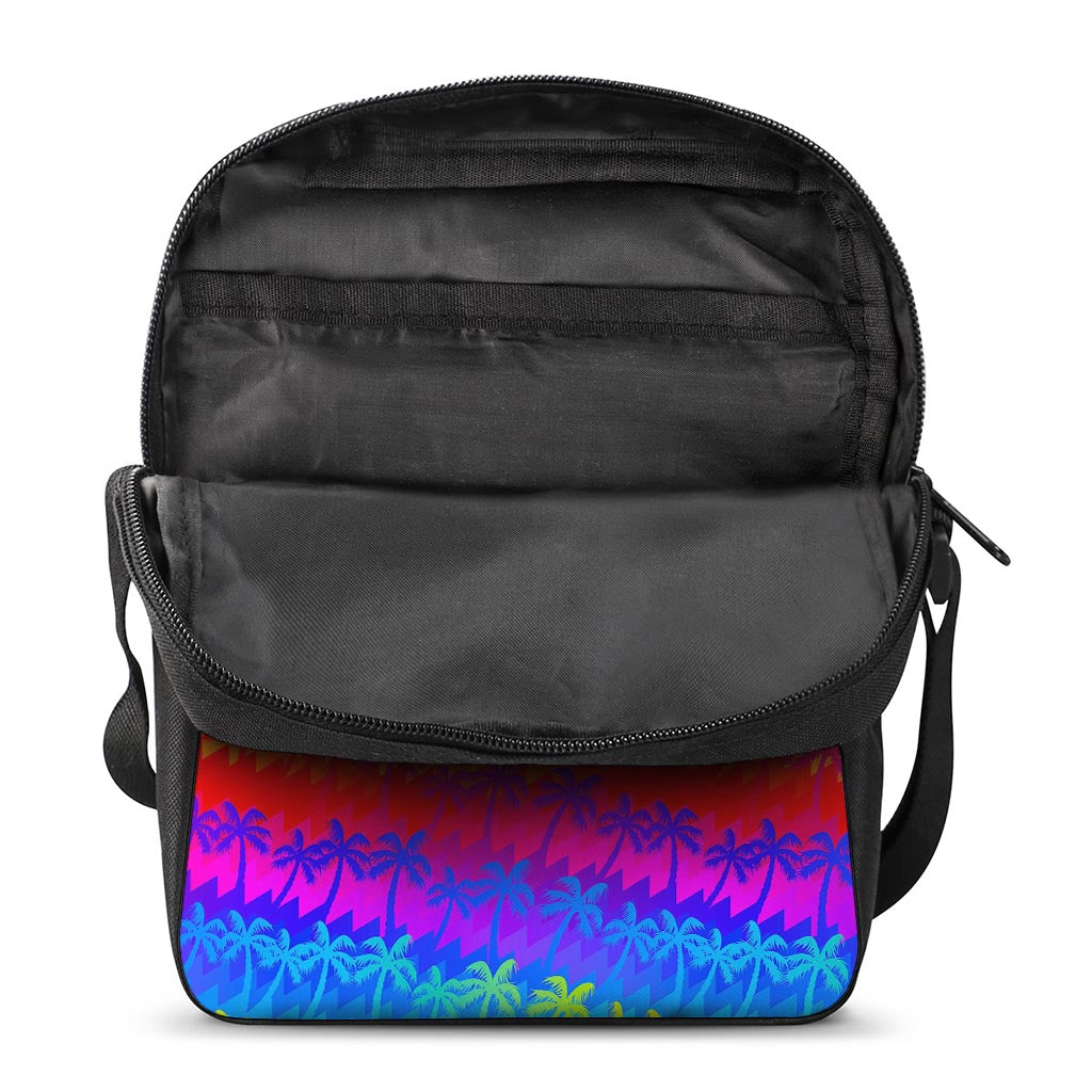 Rainbow Palm Tree Pattern Print Rectangular Crossbody Bag